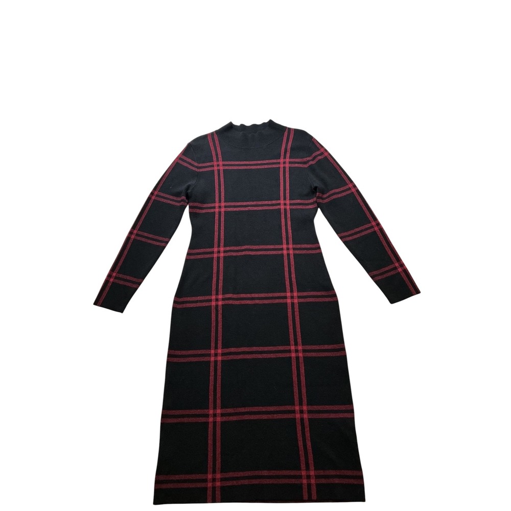 Emery Rose Womens Plaid Mock Neck Long Sleeve Bodycon Sweater Midi Dress Medium - Picture 2 of 9